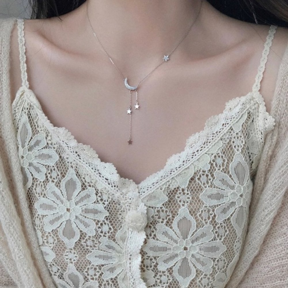NEW Silver Star Moon Tassel Necklaces